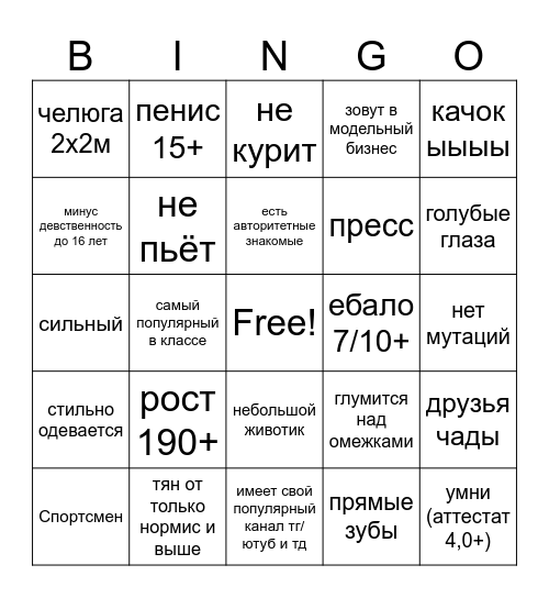 гига чад Bingo Card