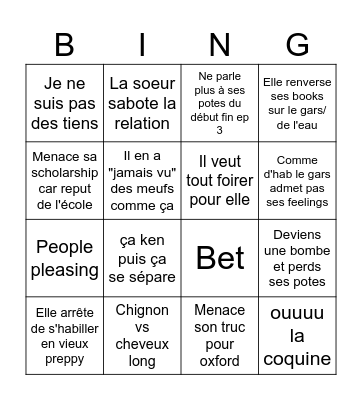 Bingo pour une serie tkt Bingo Card