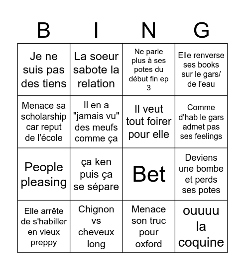 Bingo pour une serie tkt Bingo Card