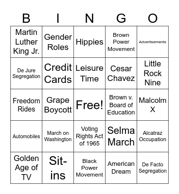 Social Changes Bingo Card