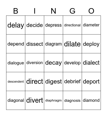 Sufixes Bingo Card