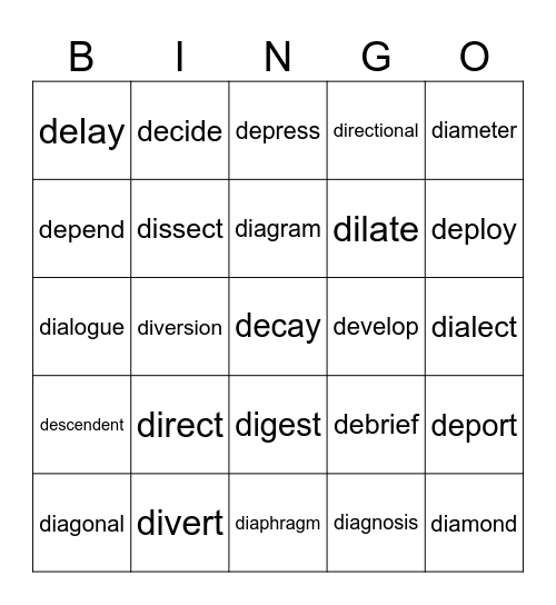 Sufixes Bingo Card