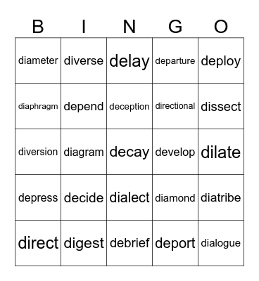 Sufixes Bingo Card