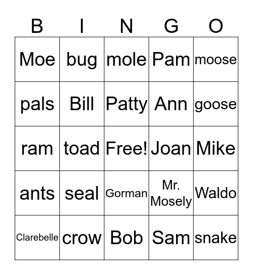 Kindergarten Reading Bingo Card
