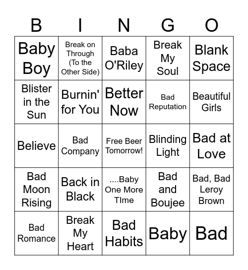The B Side Bingo Card