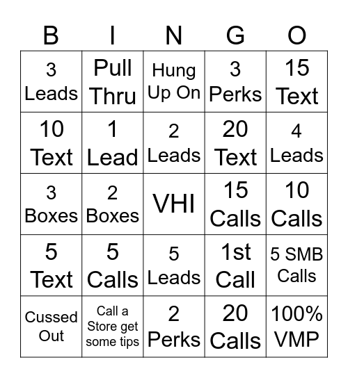 VzEngage Bingo Card