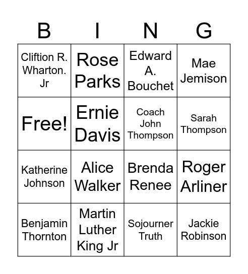 African-American Social Studies Bingo Card