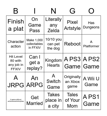 My Own Personal Bingo Event Bingo Card