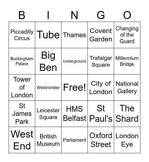 London Bingo Card