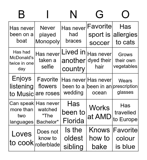 AMD Autograph Bingo Card