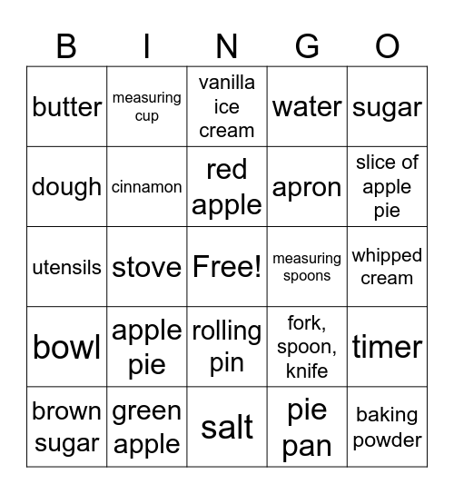 Apple Pie Day Bingo Card