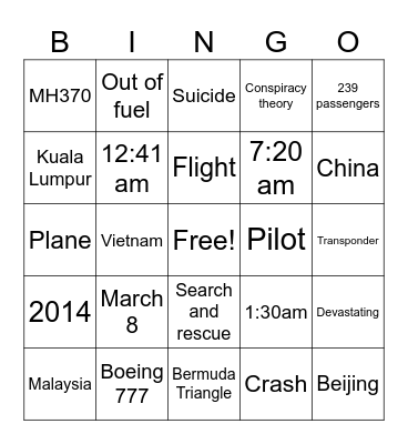 Missing flight Bingo Card