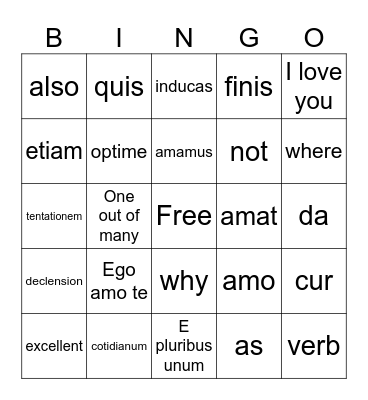 Latin Bingo! Bingo Card