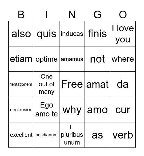 Latin Bingo! Bingo Card