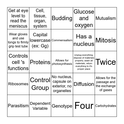 Science Final Bingo 4 Bingo Card
