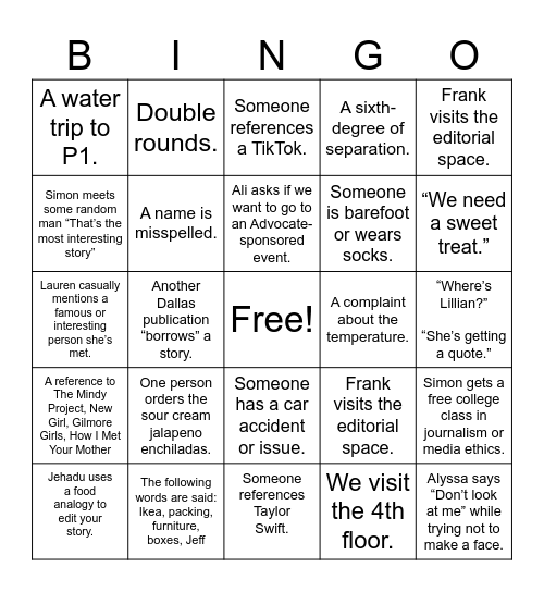 Advocate Bingo Card