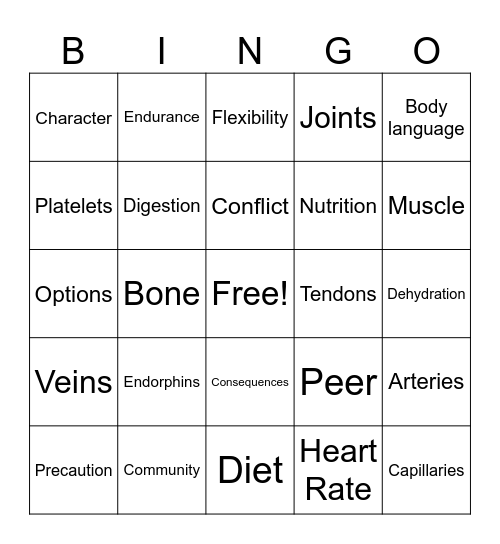 Health Bingo Card