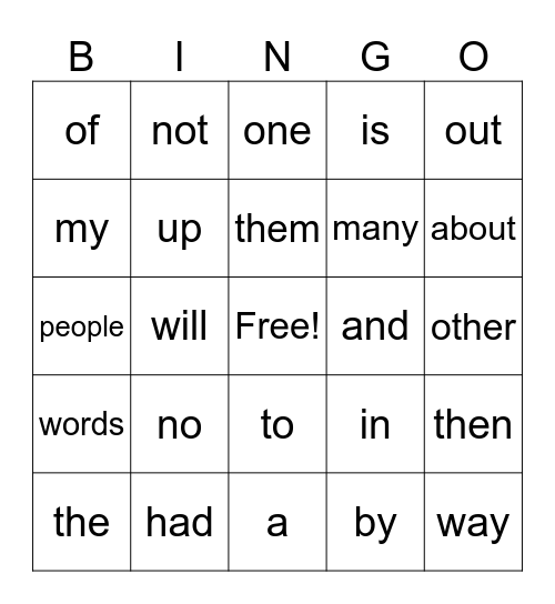 Fifth Grade Words Bingo Card