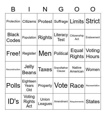 Voting Rights Bingo Card