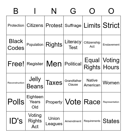 Voting Rights Bingo Card