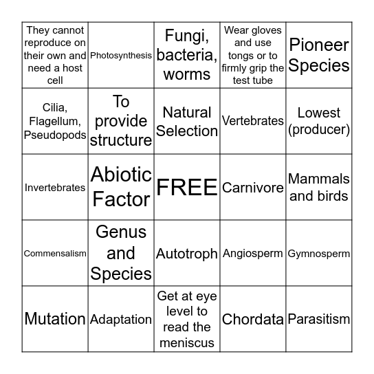 Science Final Bingo 5 Bingo Card