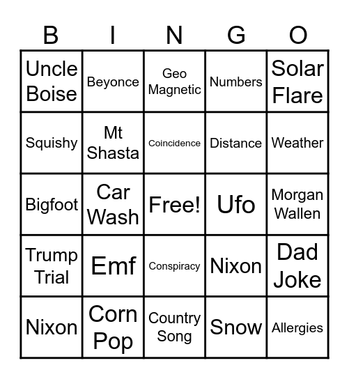 Siskiyou Country Bingo Card