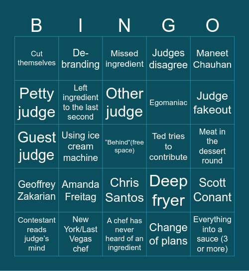 Chopped Bingo! Bingo Card