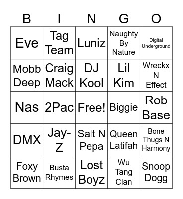 Hip Hop Bingo Card