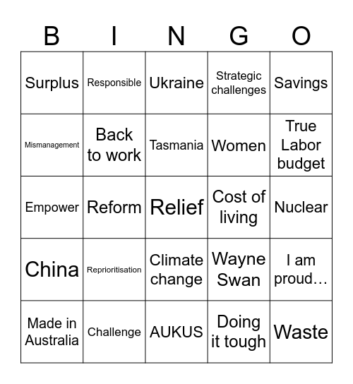 2024 BUDGET Bingo Card