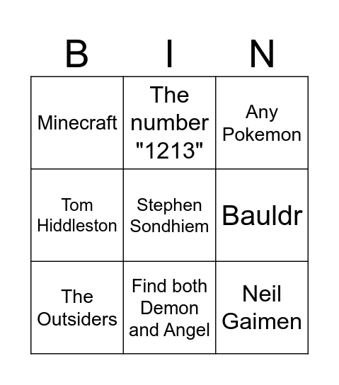 Our Bingo Card