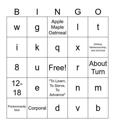 CADETS Bingo Card