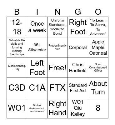 CADETS Bingo Card