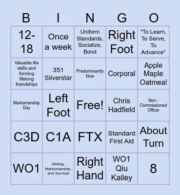 CADETS Bingo Card