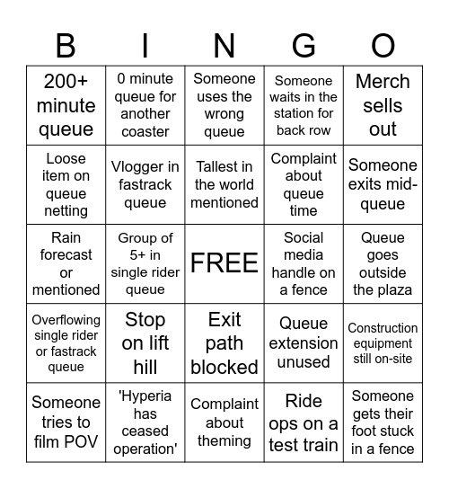 Hyperia Opening Day Bingo Card