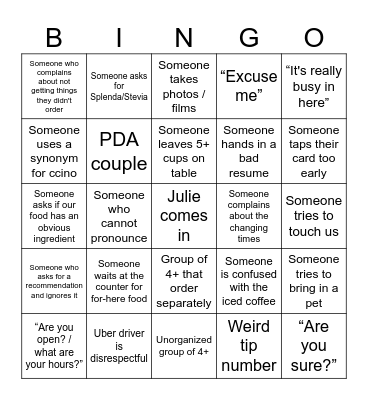 Coffee Culture Bingo Card