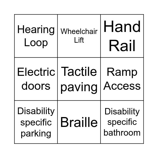 Accessability Bingo Card