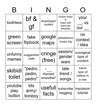 South east asia Youtube shorts Bingo Card