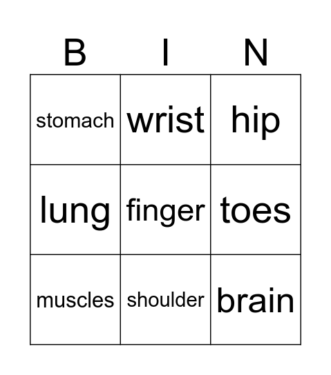 The body Bingo Card