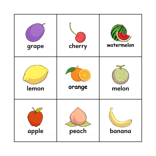 Fruit Bingo Card