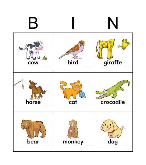 Animals Bingo Card