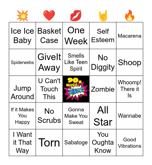 ★ 90s MUSIC BINGO ★ Bingo Card