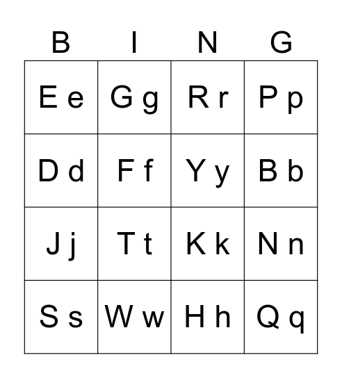 Alphabet Bingo Card