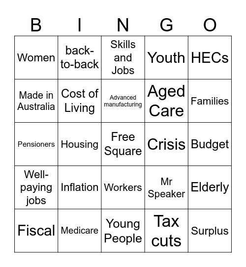 Federal Budget Bingo Card