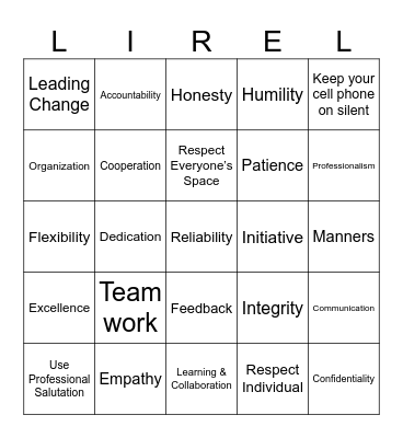 Work Place Etiquettes Bingo Card