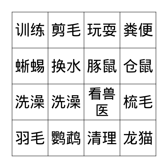 照顾宠物 Bingo Card