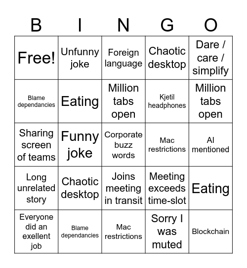 Let's pop! Bingo Card