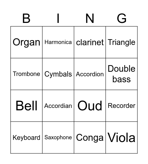 Music Bingo Card