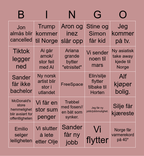 BINGO 2024 Bingo Card