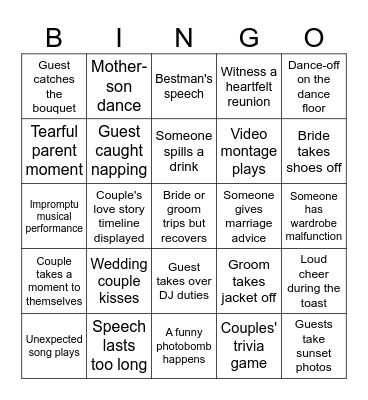 Wedding Bingo Card