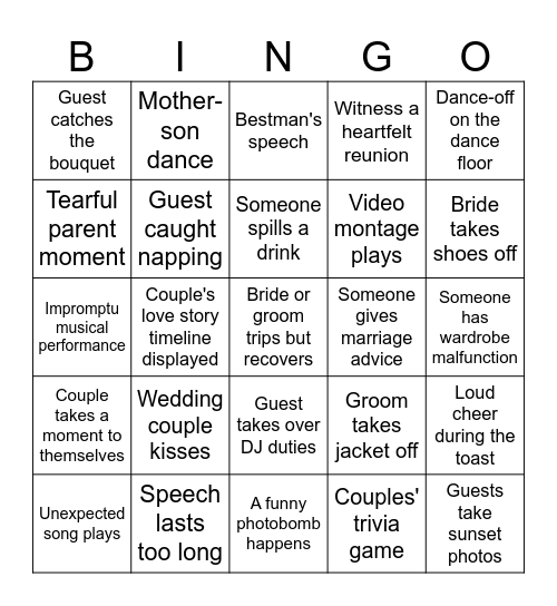 Wedding Bingo Card